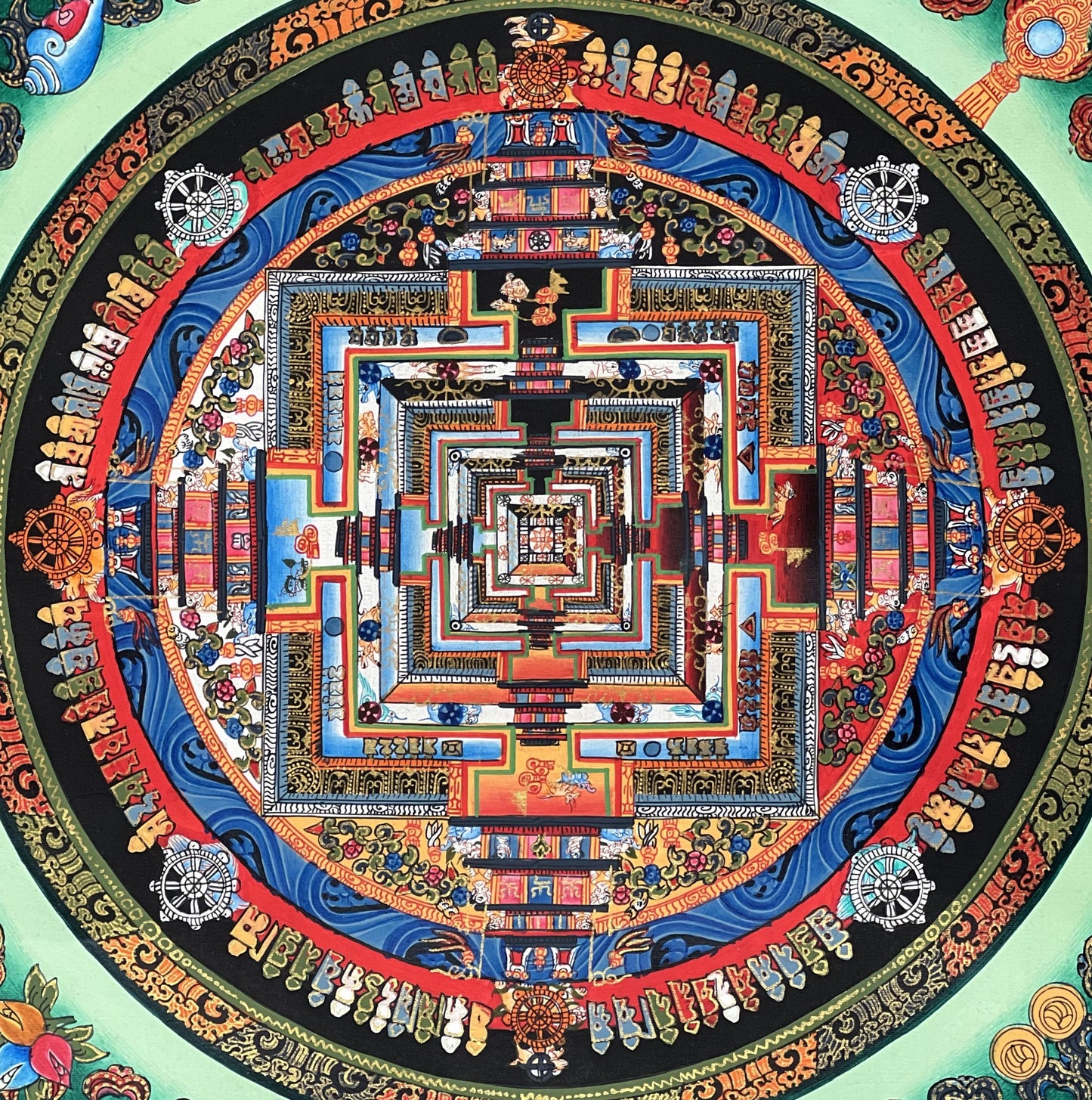 Hand-Painted Kalachakra Mandala Thangka, Tibetan Wheel of Life Painting