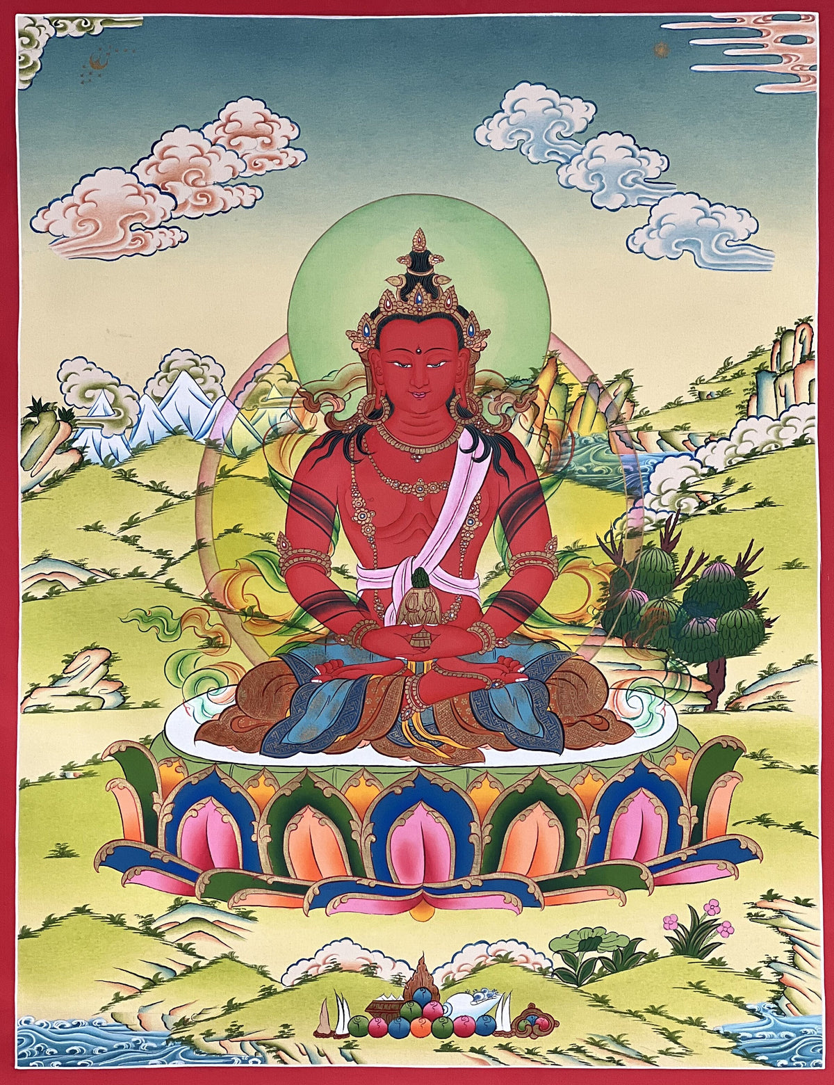 Amitayus Buddha Thangka Painting, Eternal Life Art from Nepal