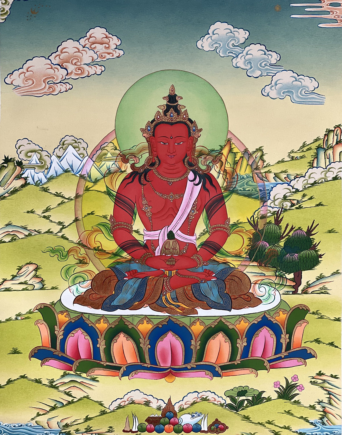Amitayus Buddha Thangka Painting, Eternal Life Art from Nepal