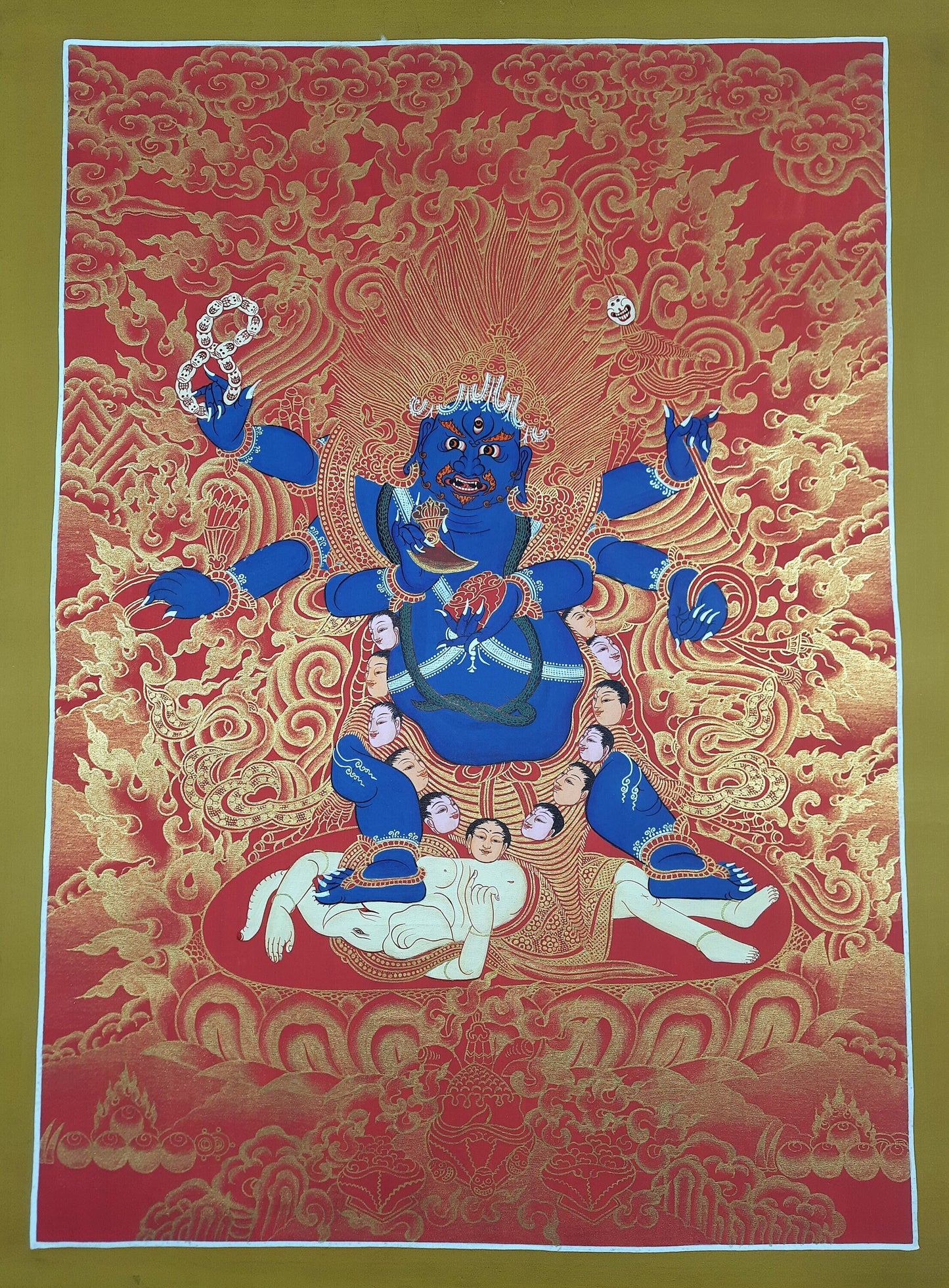 Black Mahakala Thangka Painting - Hand-Painted Protector of Wisdom