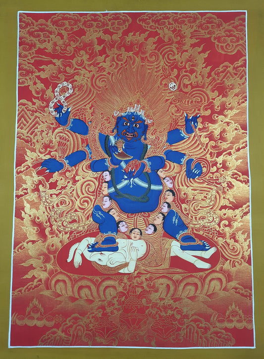 Black Mahakala Thangka Painting - Hand-Painted Protector of Wisdom