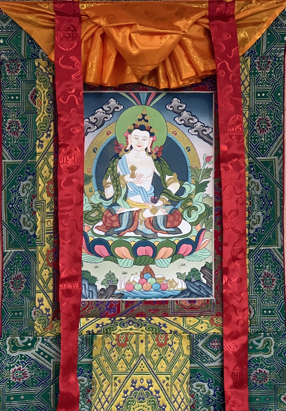 Vajrasattva Thangka Painting: Original Buddhist Art with Silk Brocade
