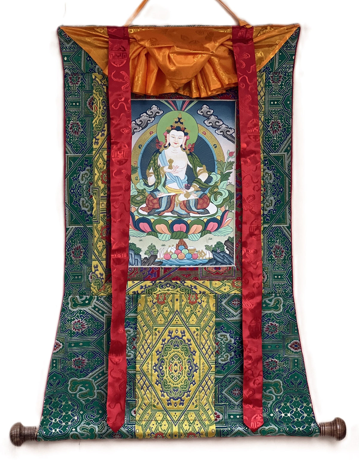 Vajrasattva Thangka Painting: Original Buddhist Art with Silk Brocade