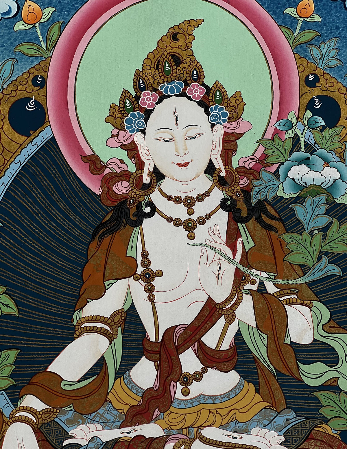 White Tara Thangka Painting | Hand Painted Tibetan Goddess of Compassion Buddhist Art