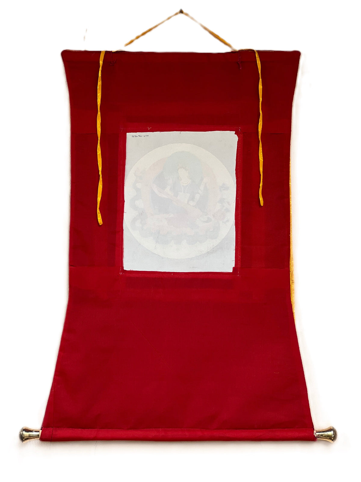 Mother Saraswati Thangka with Silk Brocade | Hand-Painted Hindu Goddess of Wisdom Art