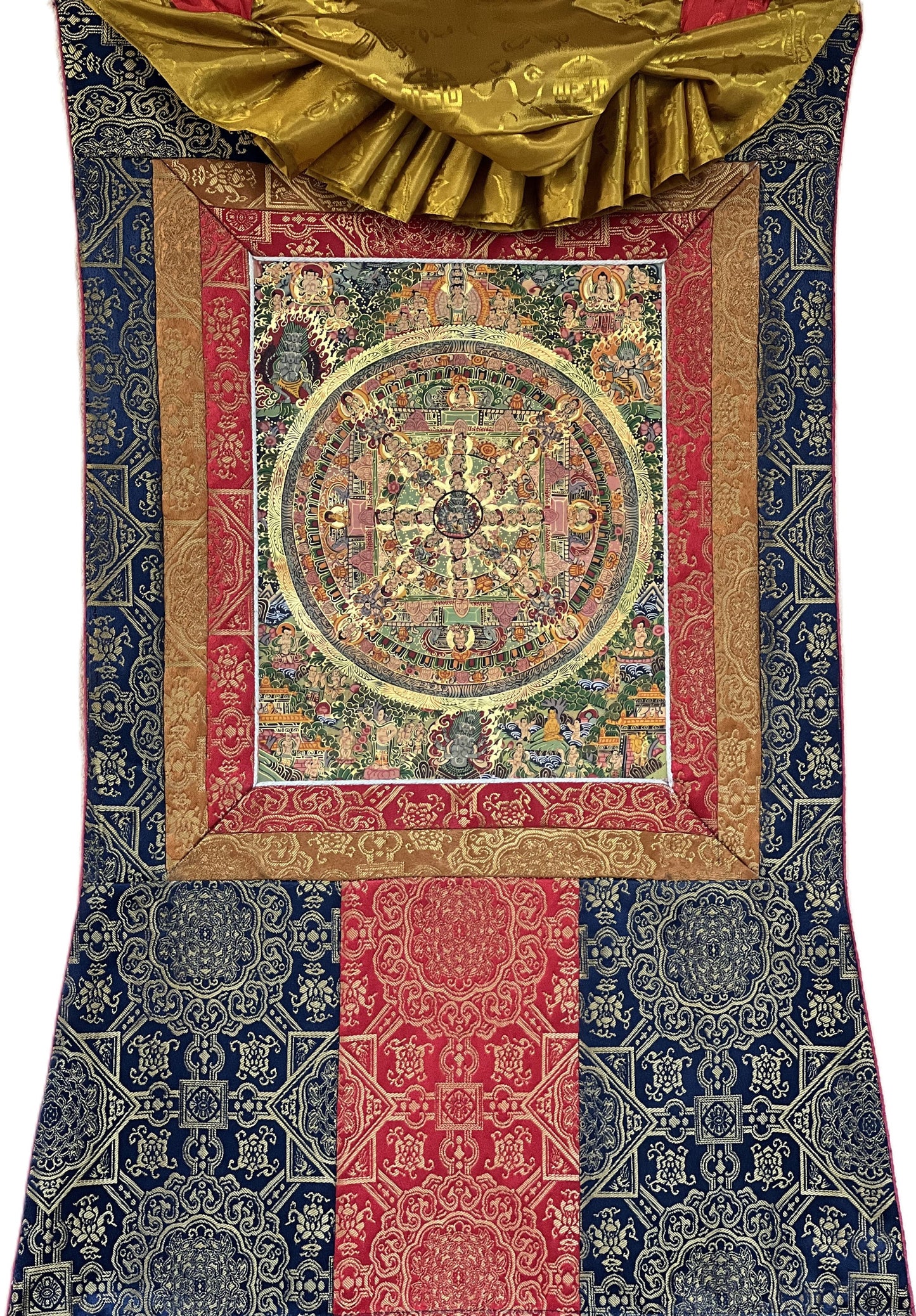 Heruka Mandala Thangka Painting with Silk Brocade, Tibetan Meditation Art