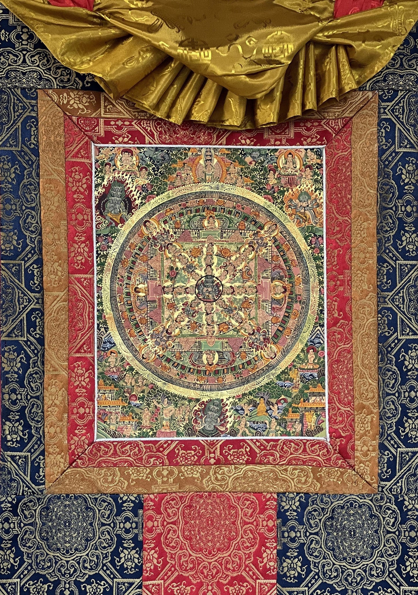 Heruka Mandala Thangka Painting with Silk Brocade, Tibetan Meditation Art