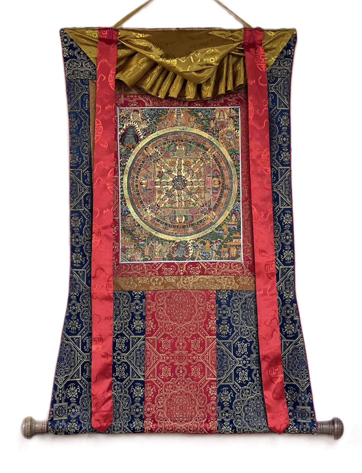Heruka Mandala Thangka Painting with Silk Brocade, Tibetan Meditation Art