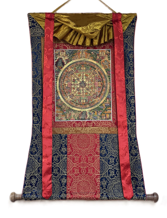 Heruka Mandala Thangka Painting with Silk Brocade, Tibetan Meditation Art