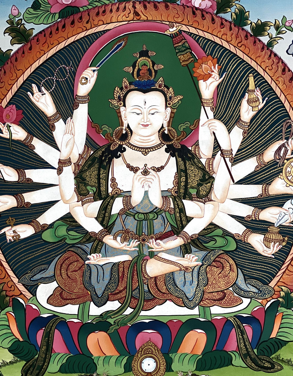 18-Armed Chandi Thangka Painting, Tibetan Mother Goddess Art