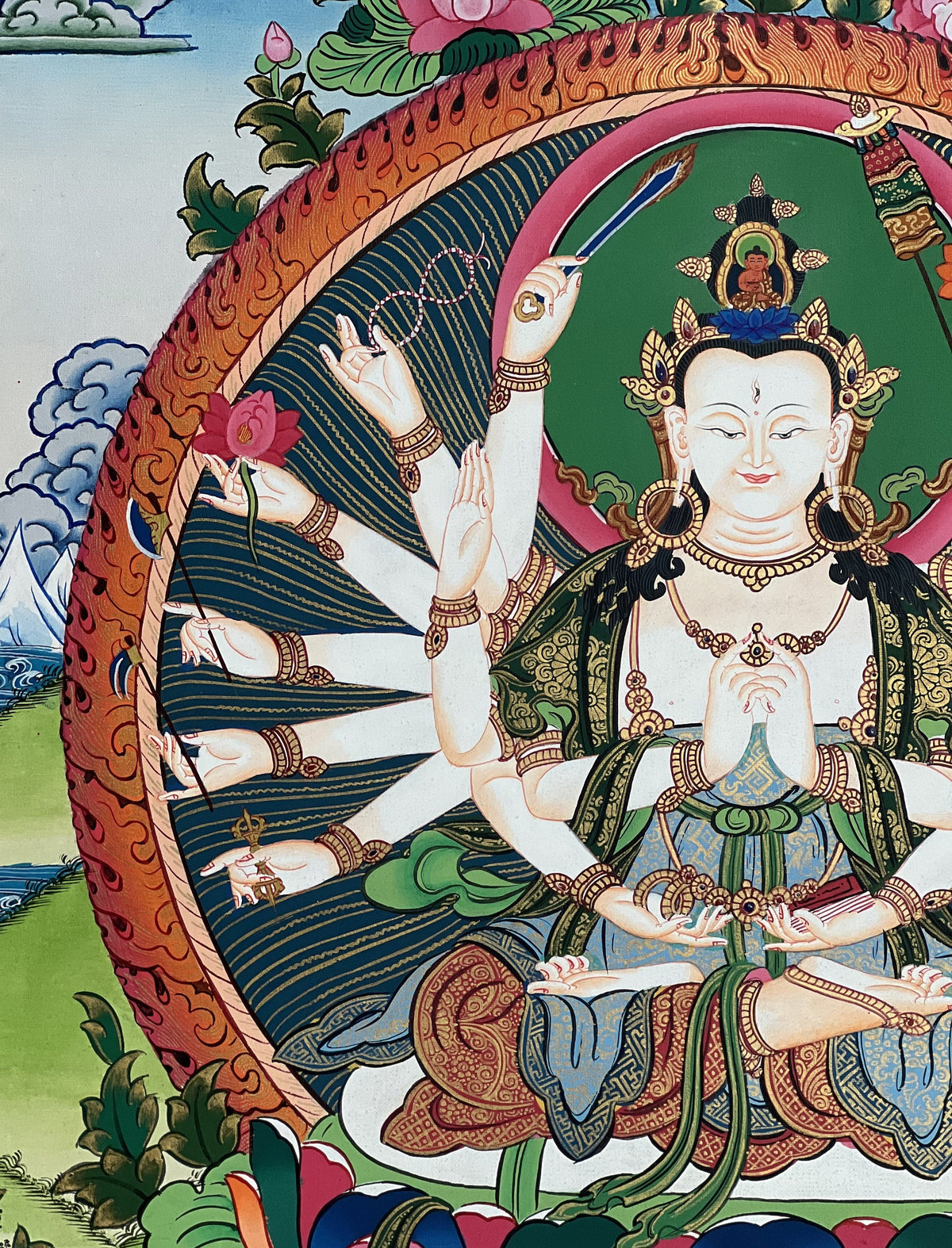 18-Armed Chandi Thangka Painting, Tibetan Mother Goddess Art