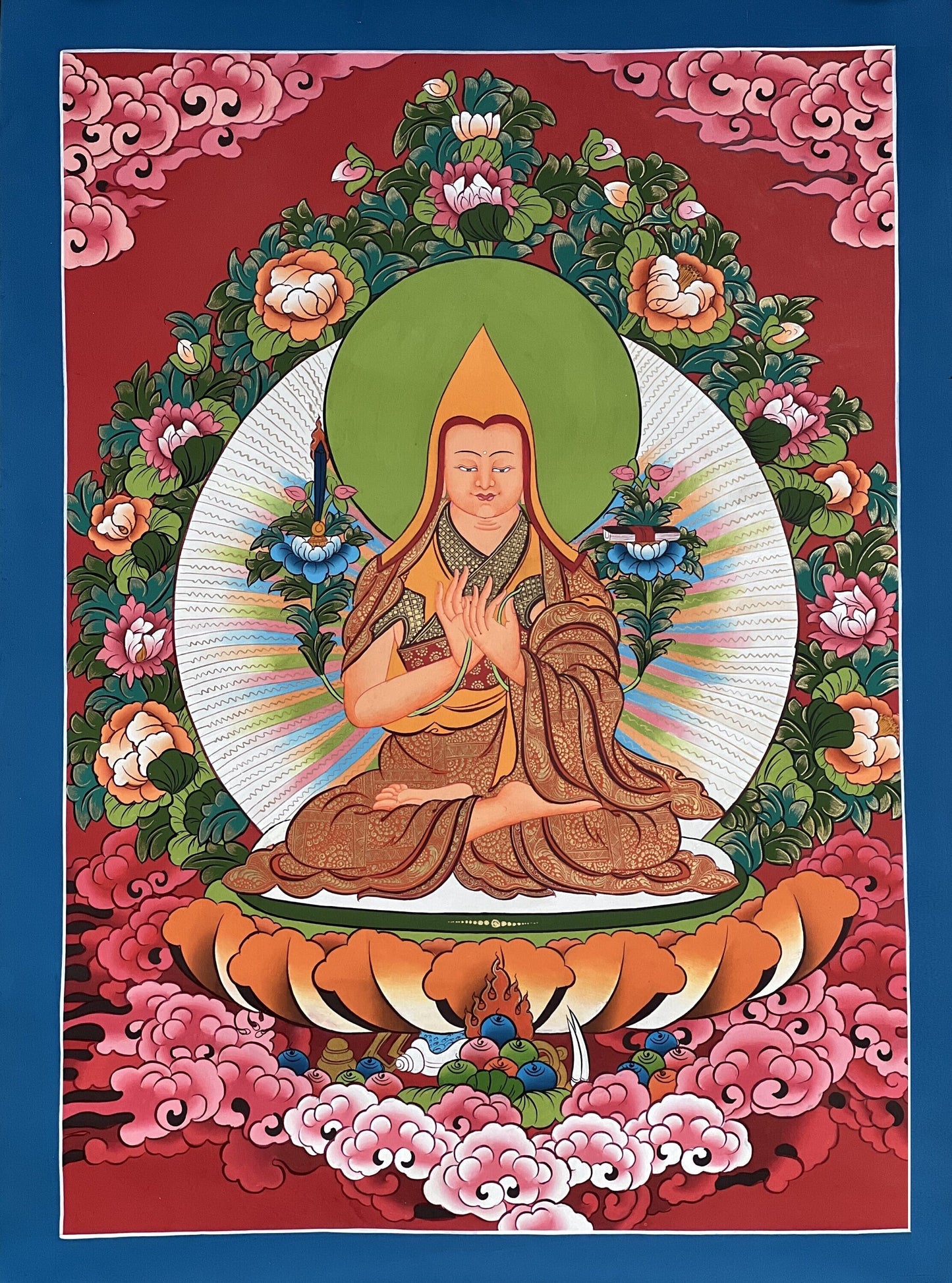 Original Hand-Painted Je Tsongkhapa Tibetan Thangka | Gelugpa Masterpiece Buddhist Meditation Art