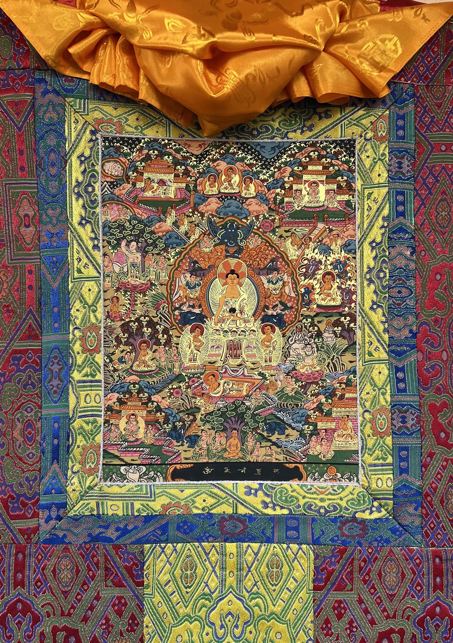 Hand Painted Wheel of Life Thangka Painting with Silk Border