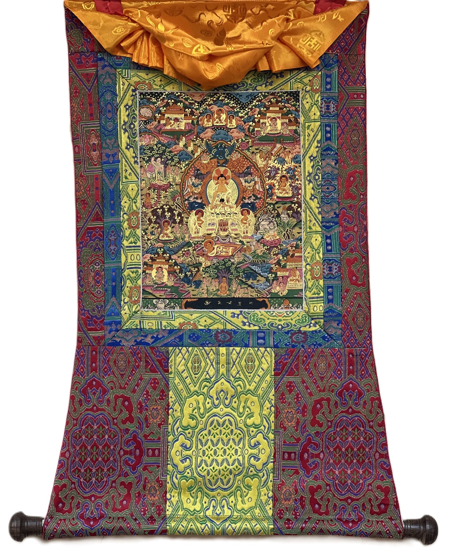 Hand Painted Wheel of Life Thangka Painting with Silk Border
