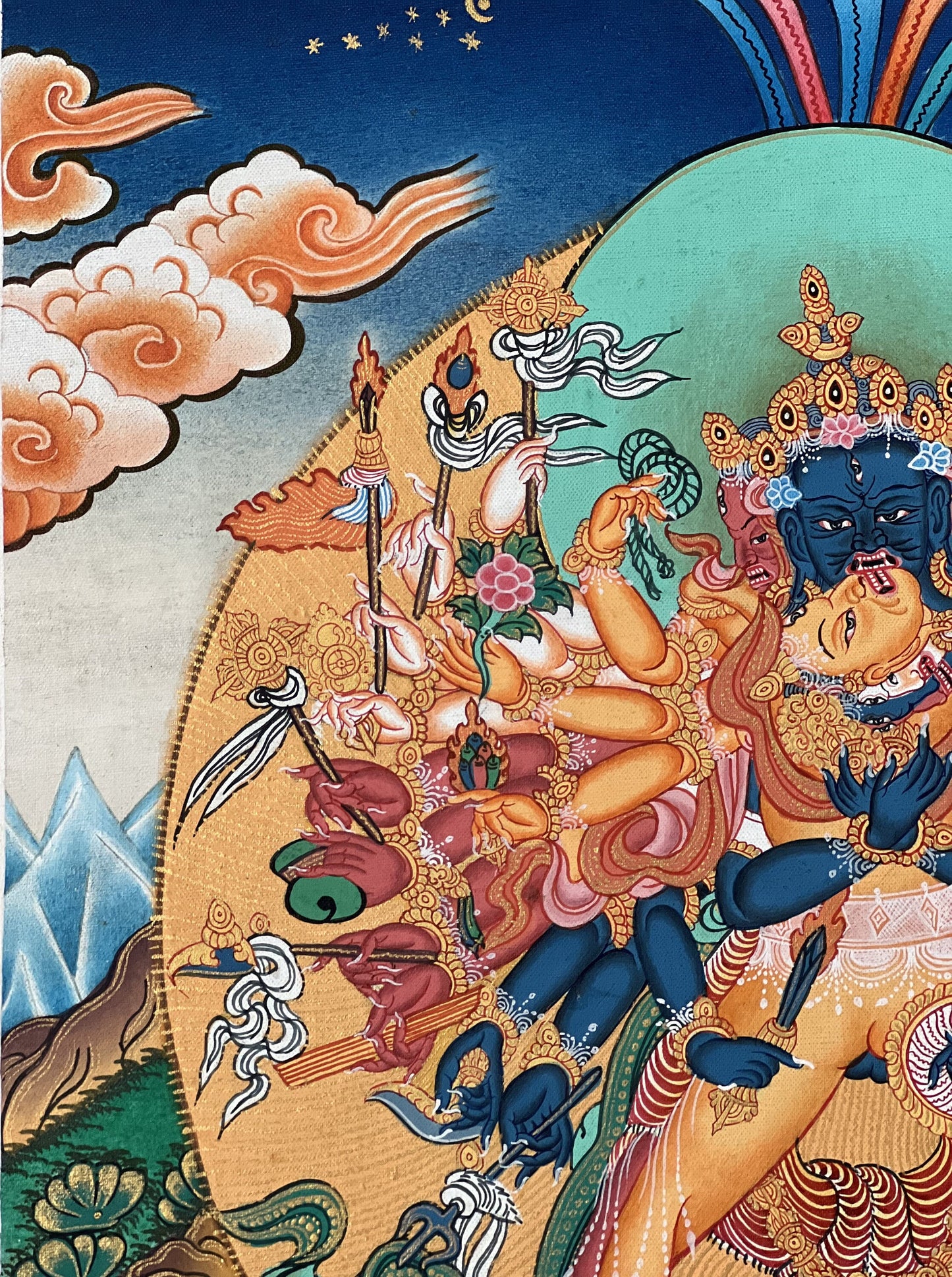Buddha Kalachakra Tibetan Thangka Painting with Silk Brocade