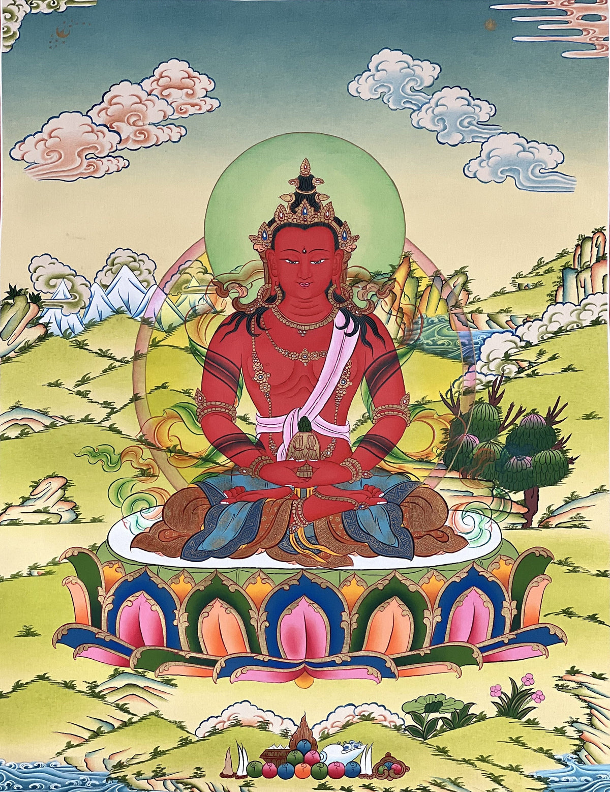 Amitayus Buddha Thangka Painting, Eternal Life Art from Nepal