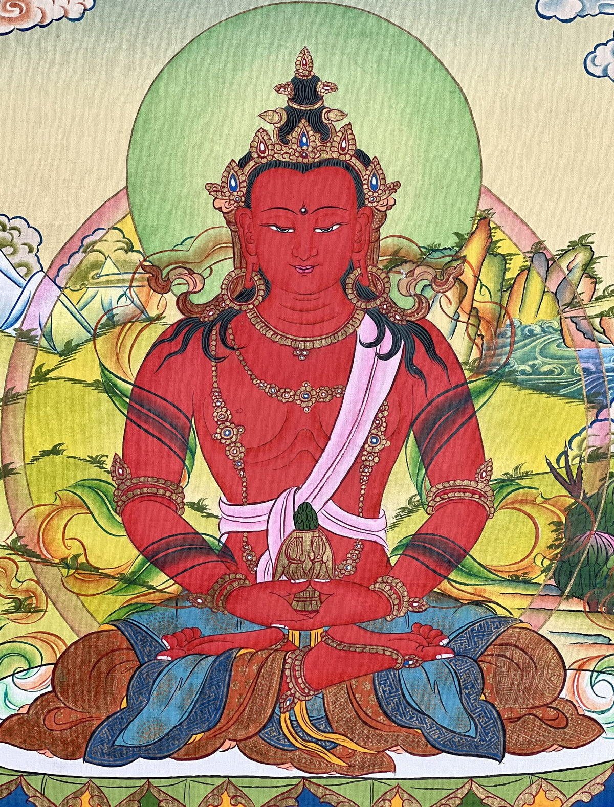 Amitayus Buddha Thangka Painting, Eternal Life Art from Nepal