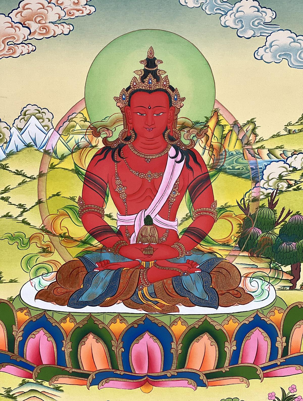 Amitayus Buddha Thangka Painting, Eternal Life Art from Nepal