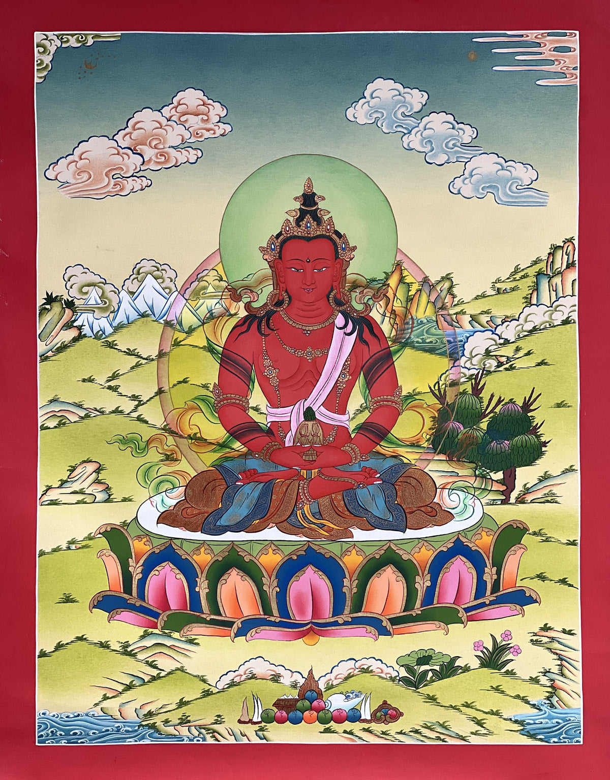 Amitayus Buddha Thangka Painting, Eternal Life Art from Nepal