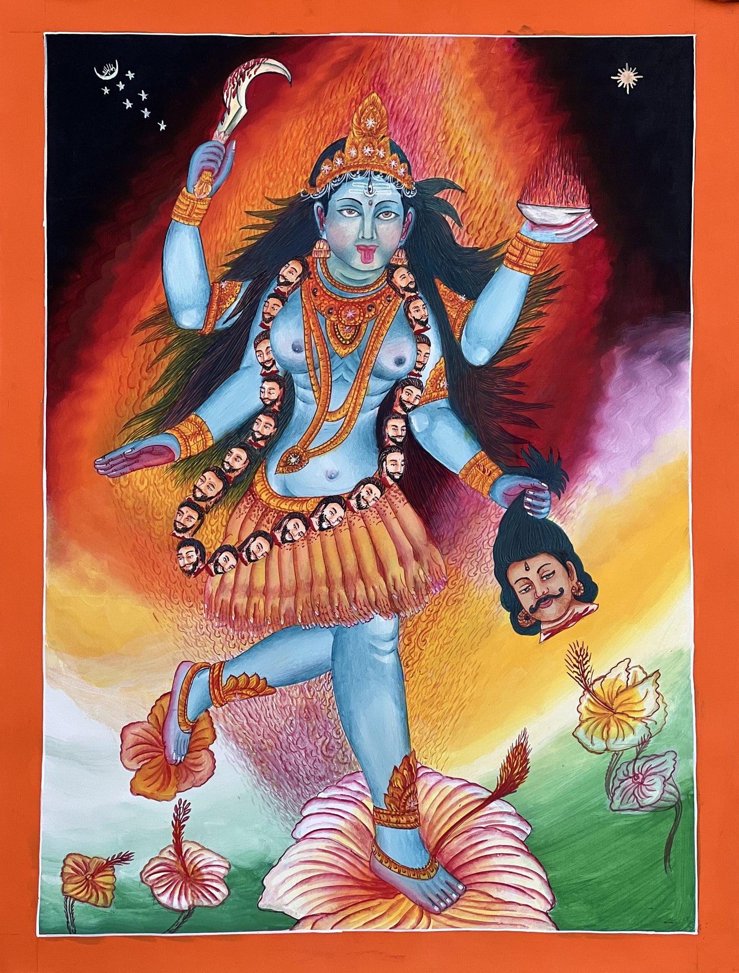 Original Hand-Painted Newari Paubha Thangka of Goddess Mahakali - Spiritual Masterpiece Art