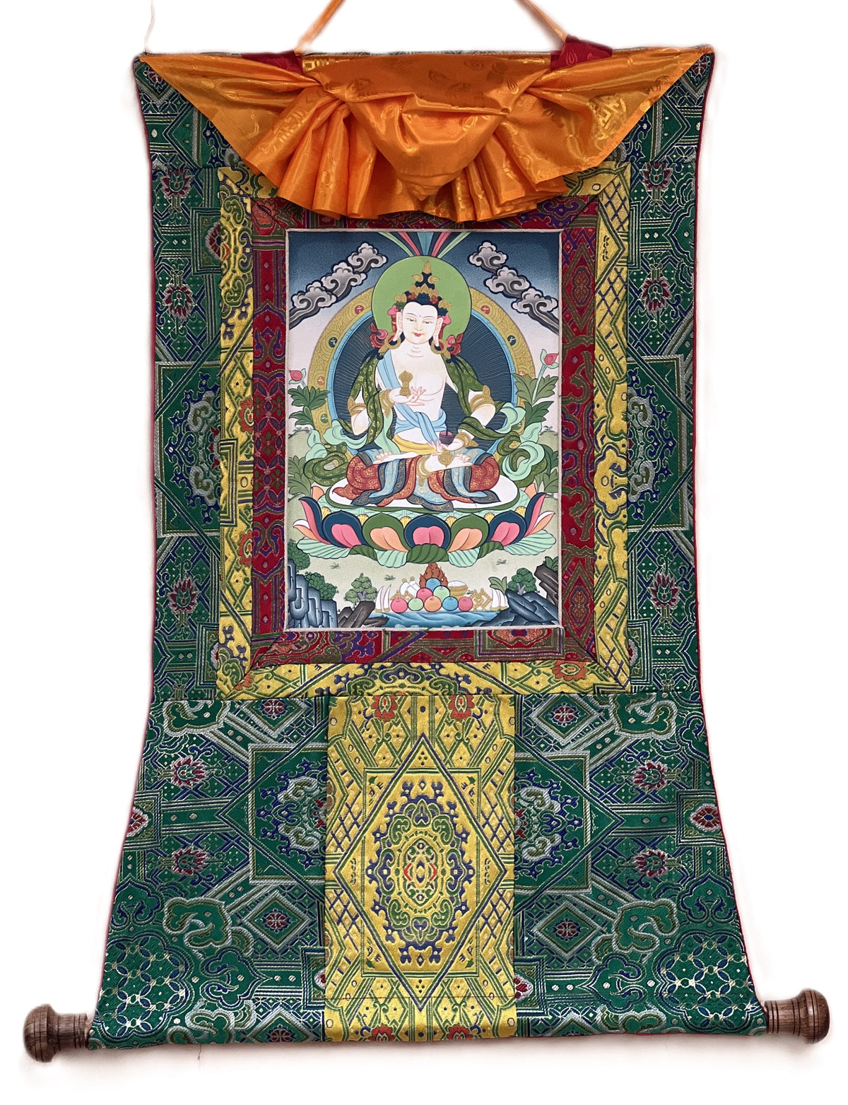 Vajrasattva Thangka Painting: Original Buddhist Art with Silk Brocade