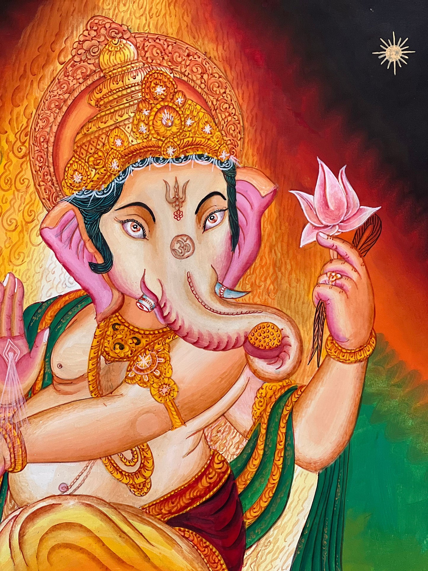 Ganesha Paubha Thangka | Hand-Painted Ganapati Art | Hindu God Painting | Newari  Artwork | Spiritual Wall Decor