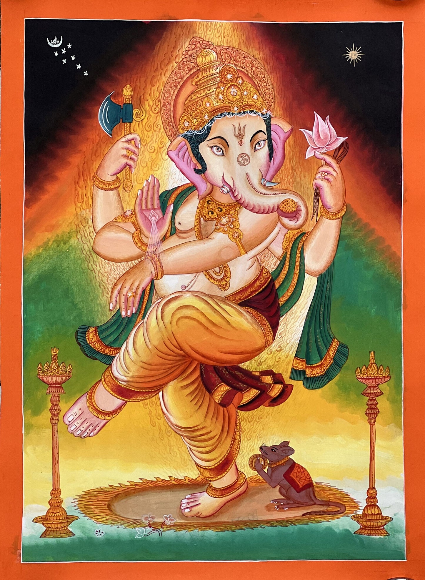 Ganesha Paubha Thangka | Hand-Painted Ganapati Art | Hindu God Painting | Newari  Artwork | Spiritual Wall Decor