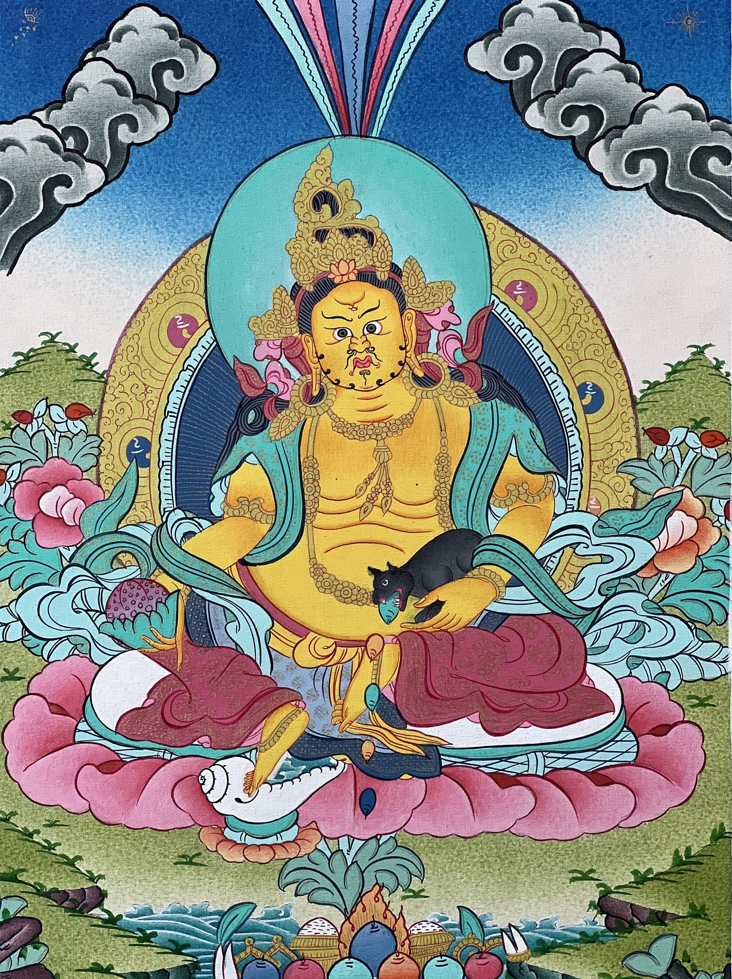 Hand Painted Jambhala Thangka: God of Wealth Painting