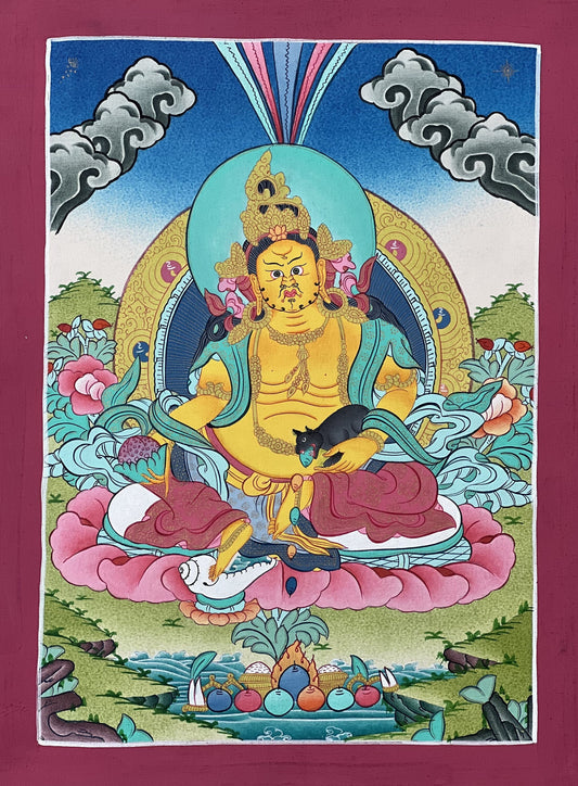 Hand Painted Jambhala Thangka: God of Wealth Painting