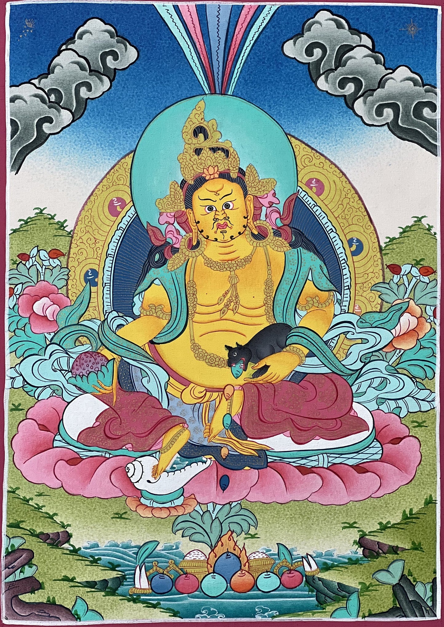 Hand Painted Jambhala Thangka: God of Wealth Painting