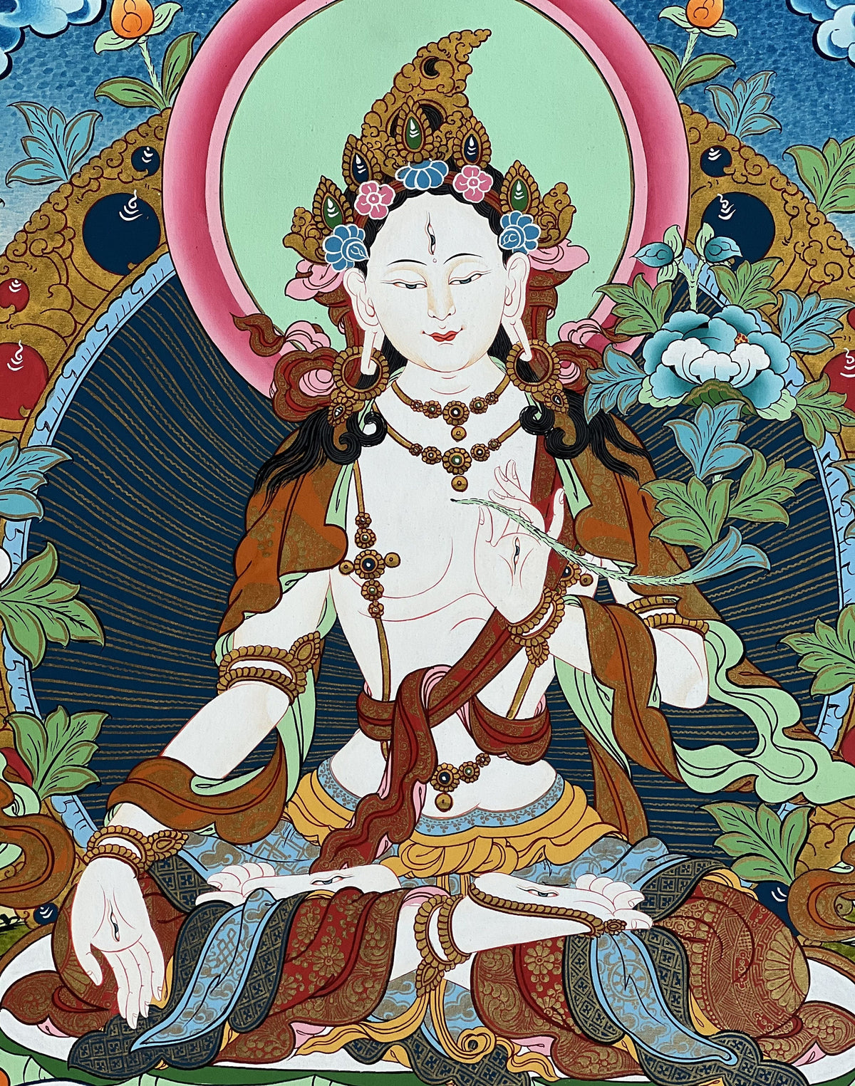 White Tara Thangka Painting | Hand Painted Tibetan Goddess of Compassion Buddhist Art