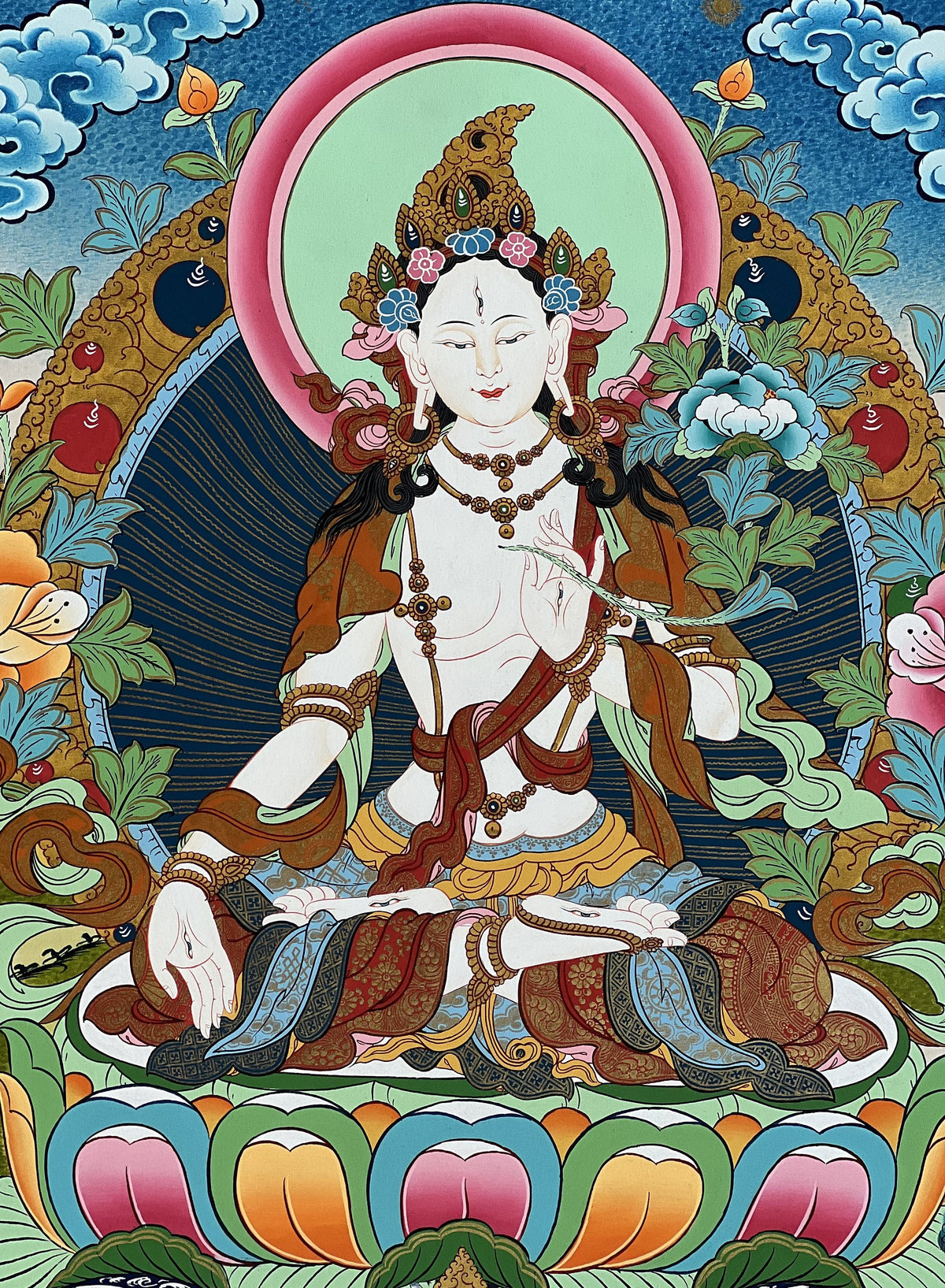 White Tara Thangka Painting | Hand Painted Tibetan Goddess of Compassion Buddhist Art