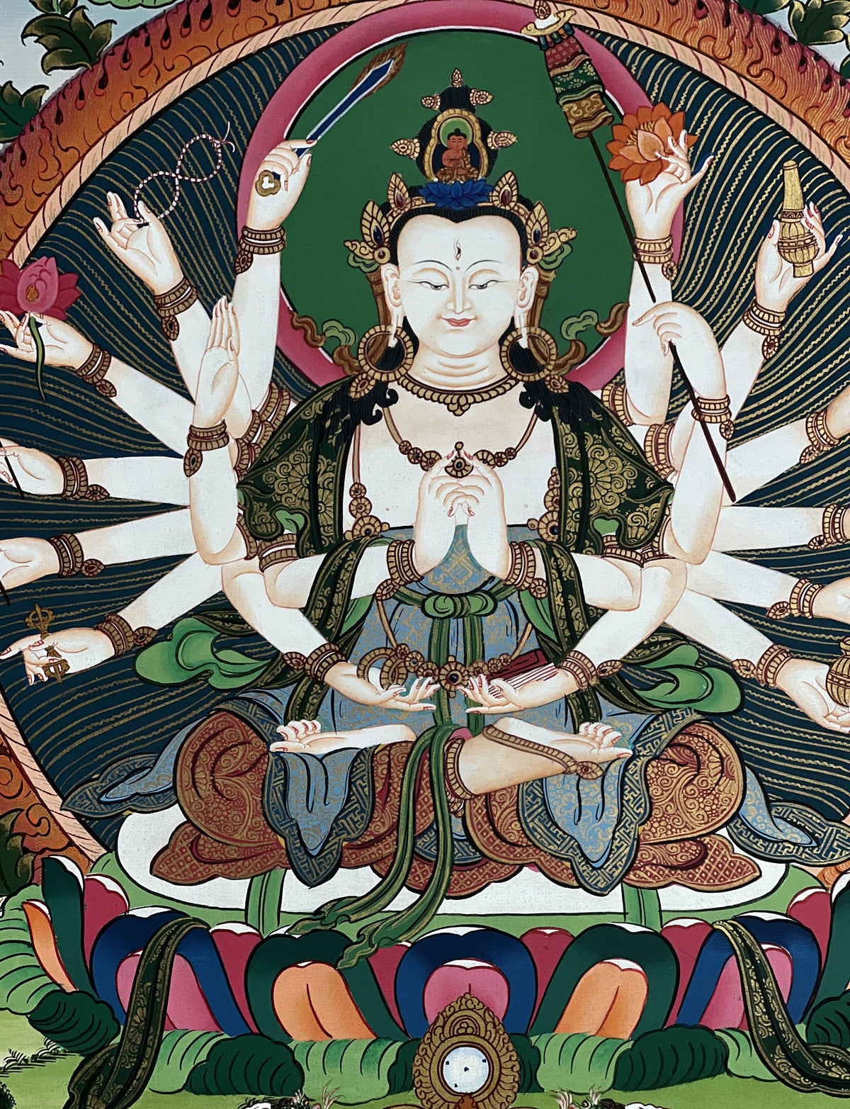 18-Armed Chandi Thangka Painting, Tibetan Mother Goddess Art