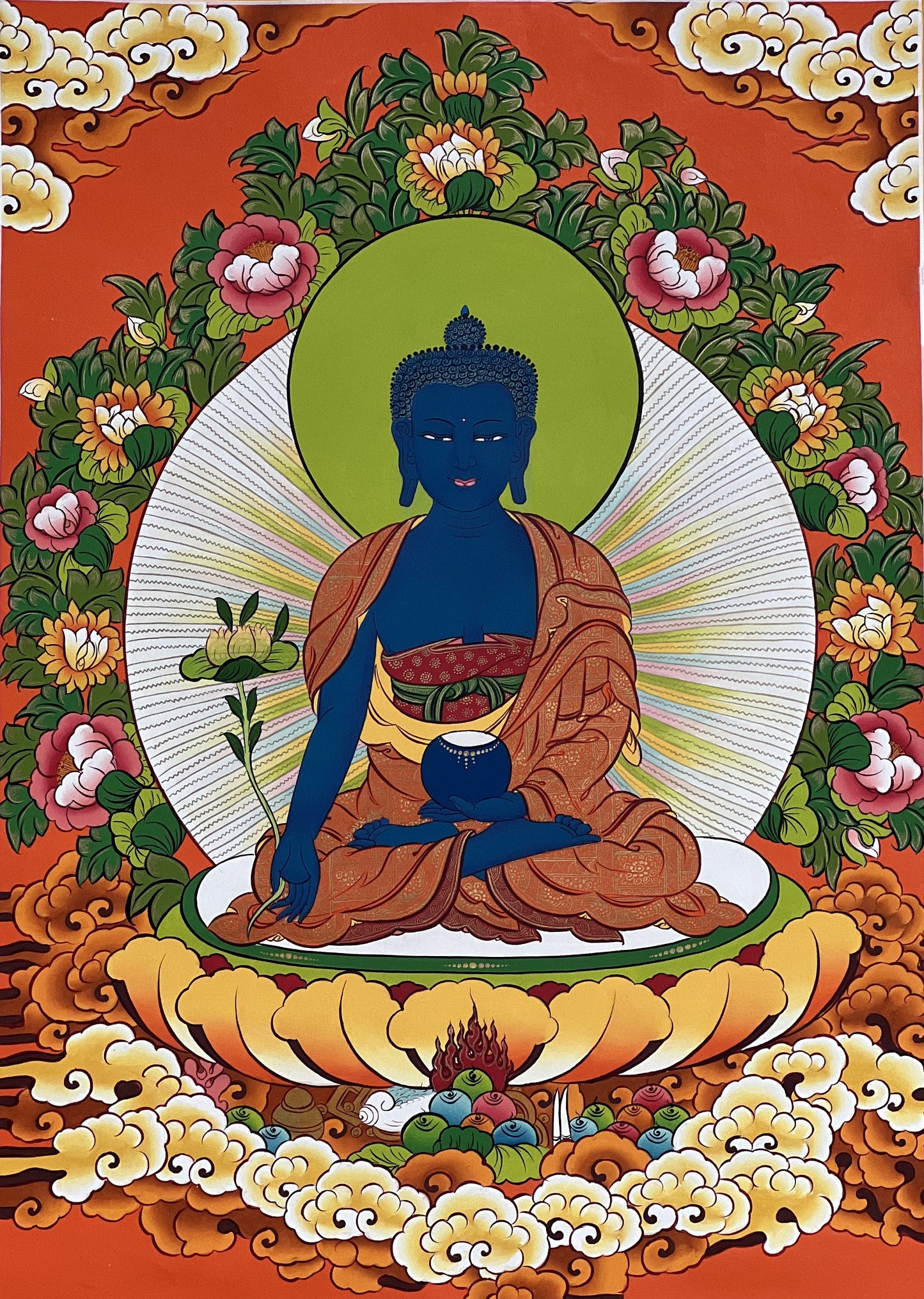 Hand-Painted Medicine Buddha Thangka Painting: Healing Art from Nepal