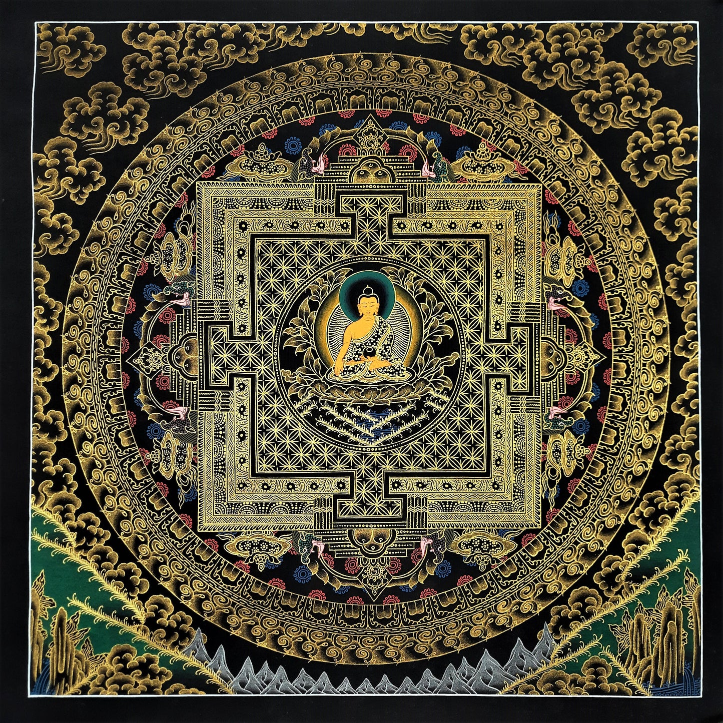 Hand-Painted Shakyamuni Buddha Mandala Thangka – Tibetan Meditation Art