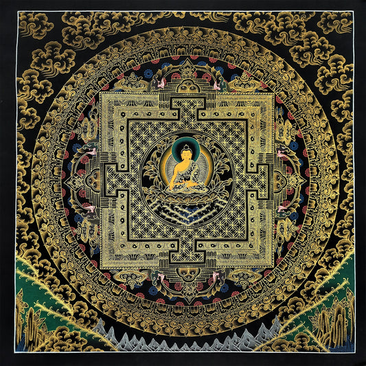 Hand-Painted Shakyamuni Buddha Mandala Thangka – Tibetan Meditation Art