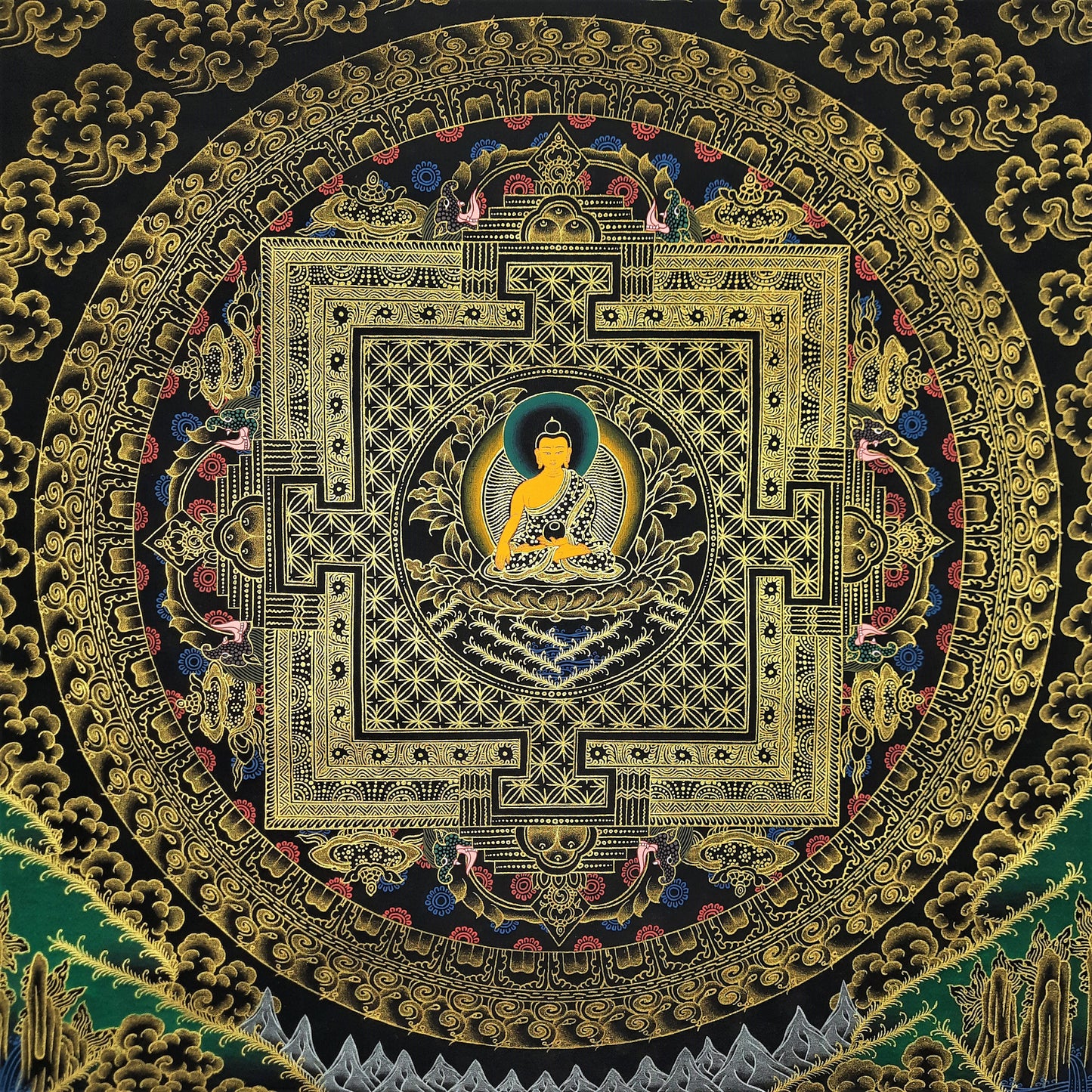 Hand-Painted Shakyamuni Buddha Mandala Thangka – Tibetan Meditation Art