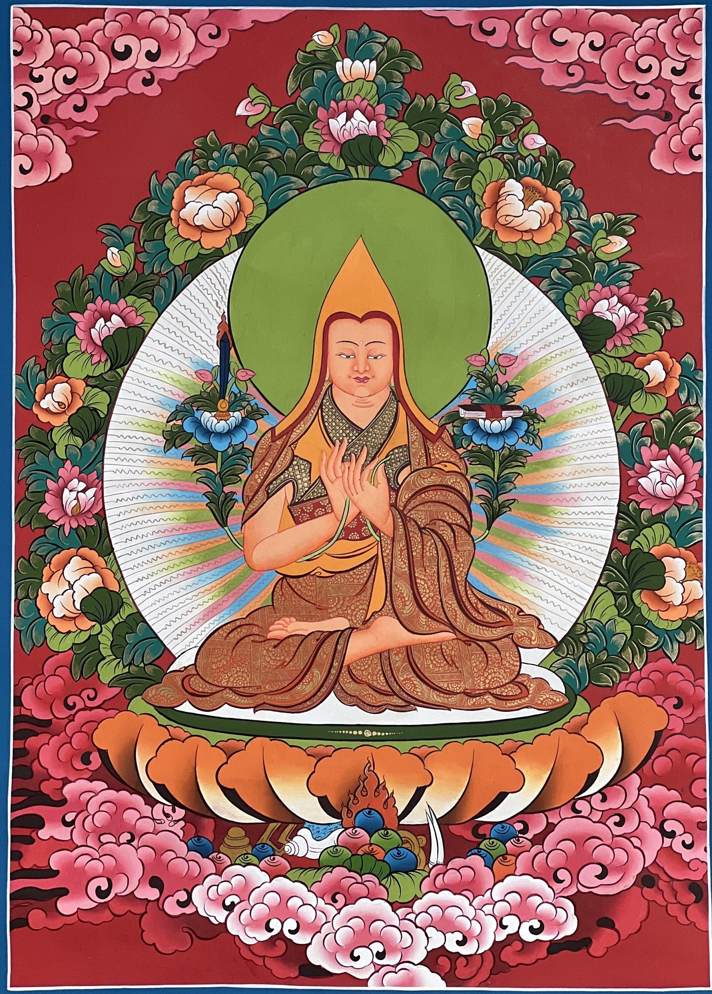 Original Hand-Painted Je Tsongkhapa Tibetan Thangka | Gelugpa Masterpiece Buddhist Meditation Art