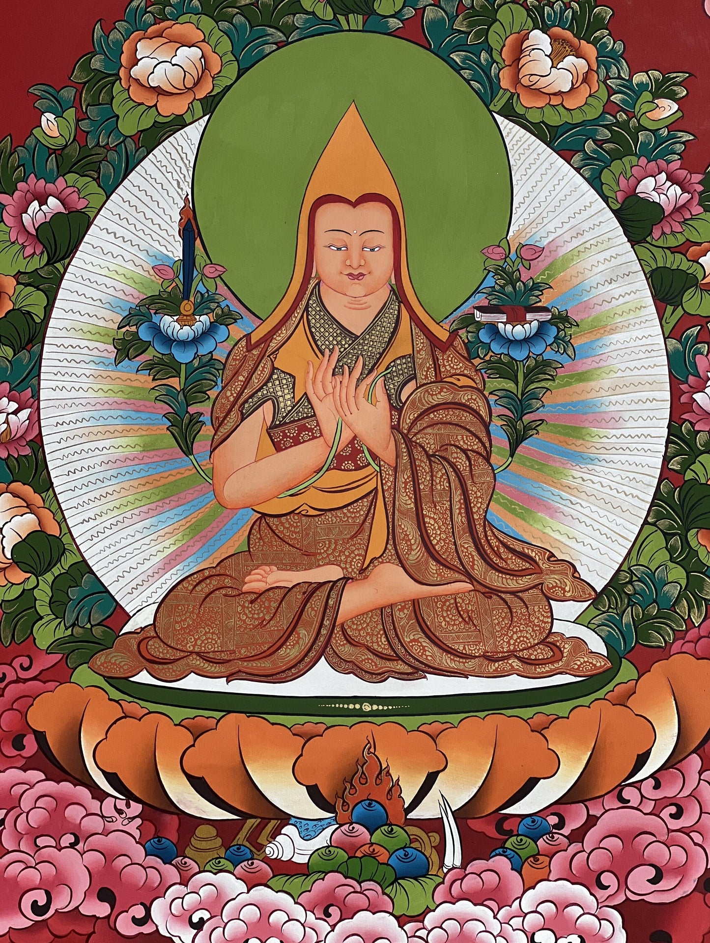 Original Hand-Painted Je Tsongkhapa Tibetan Thangka | Gelugpa Masterpiece Buddhist Meditation Art