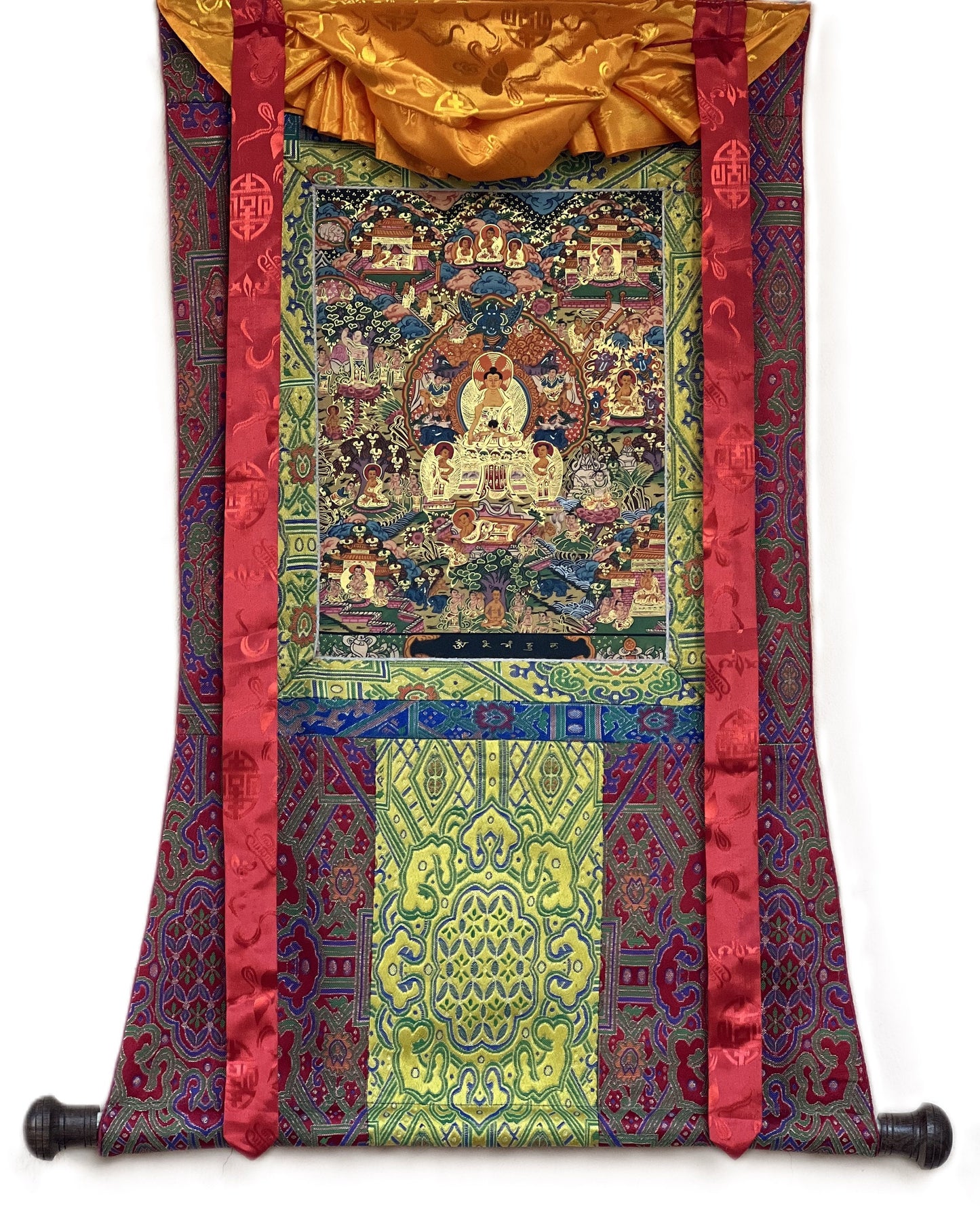 Hand Painted Wheel of Life Thangka Painting with Silk Border