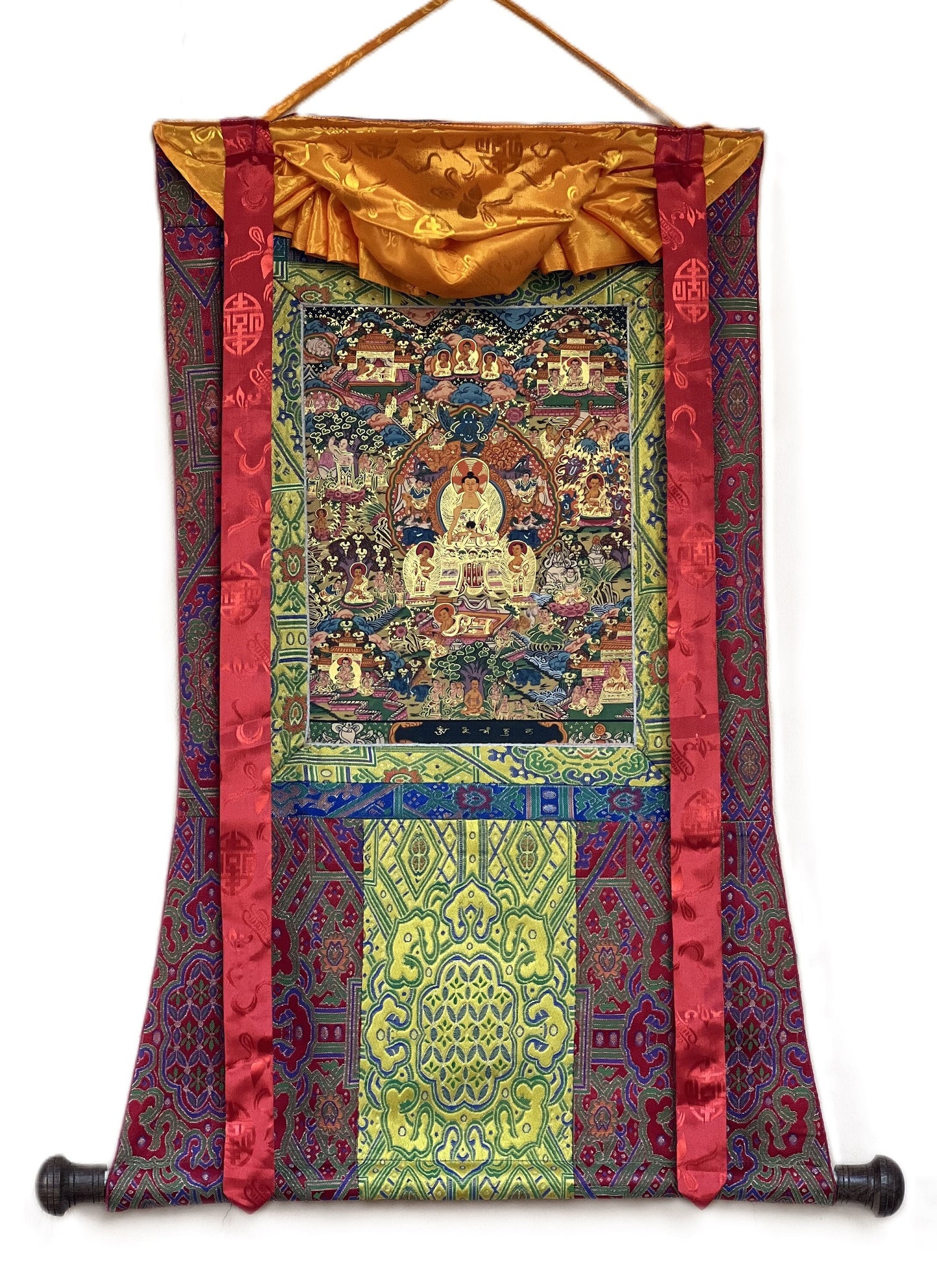 Hand Painted Wheel of Life Thangka Painting with Silk Border