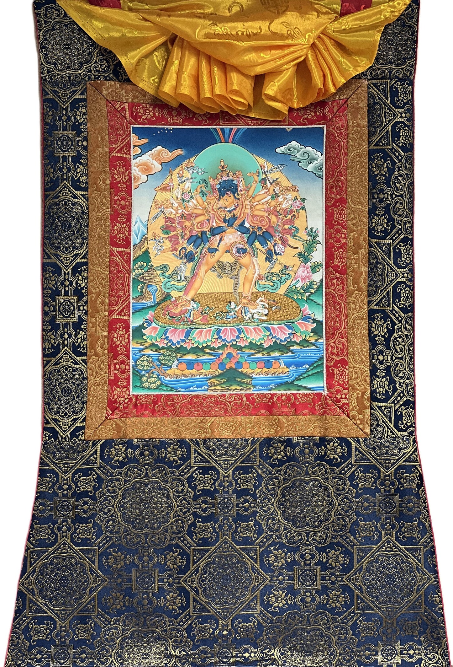 Buddha Kalachakra Tibetan Thangka Painting with Silk Brocade
