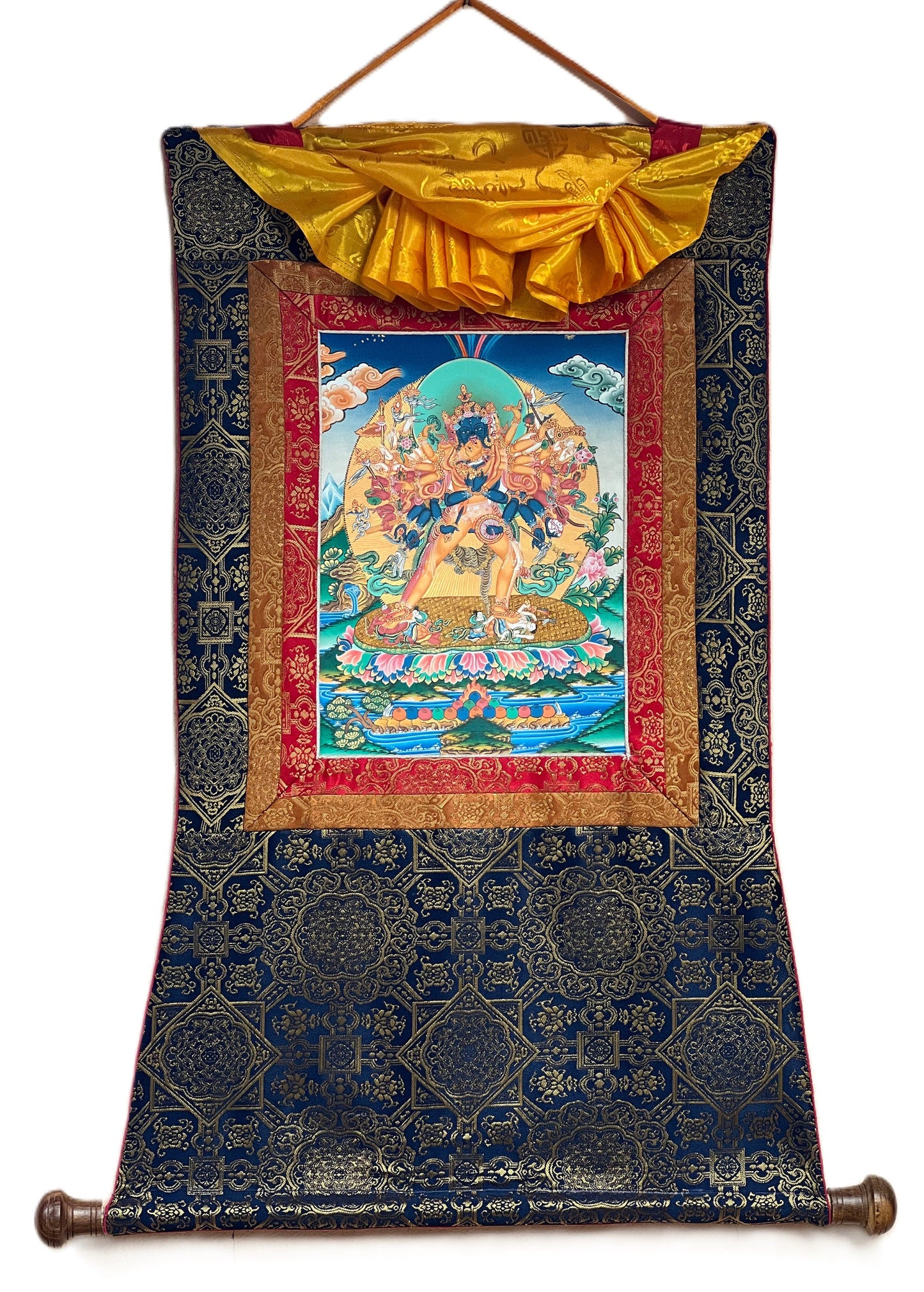 Buddha Kalachakra Tibetan Thangka Painting with Silk Brocade