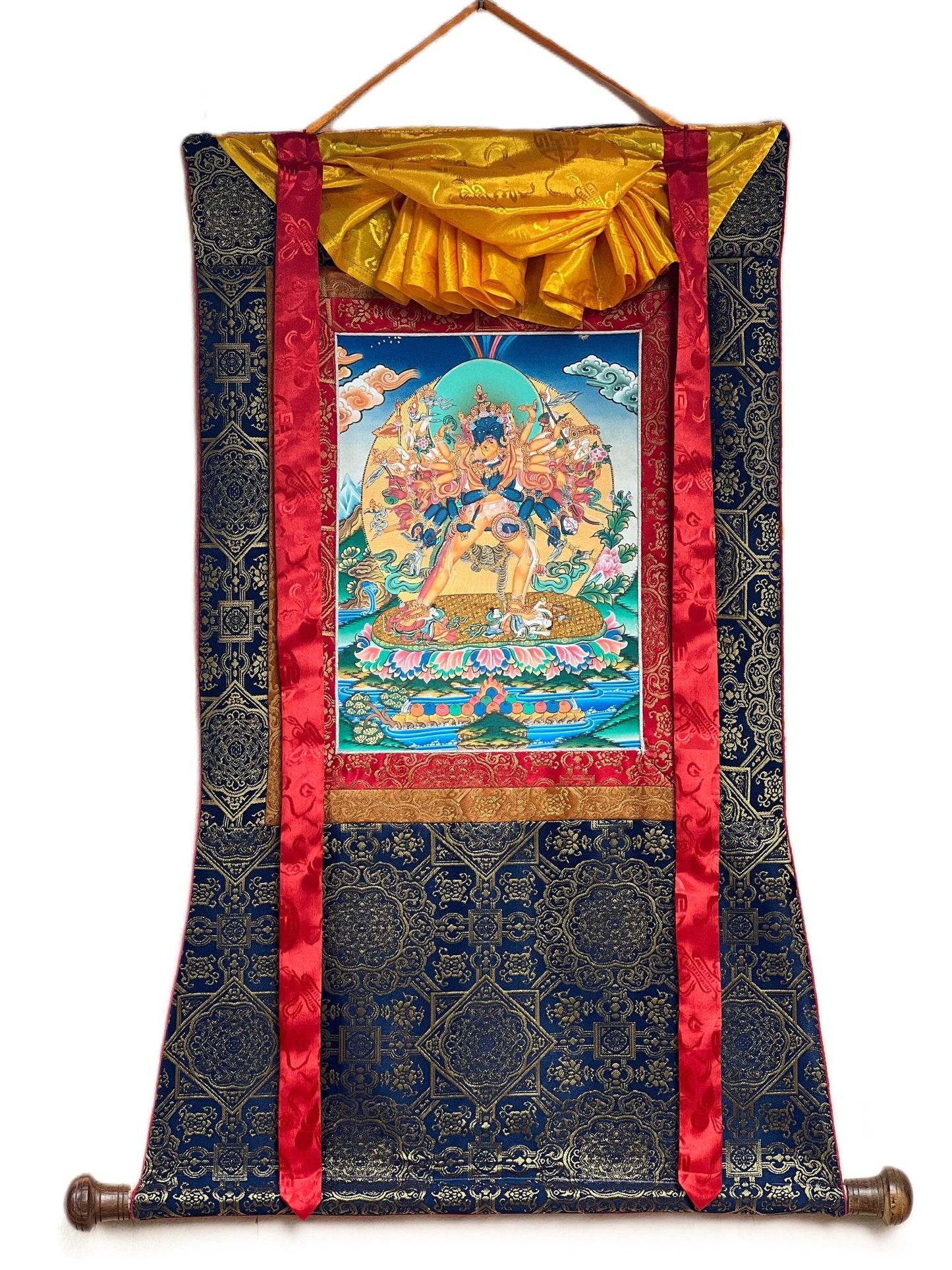Buddha Kalachakra Tibetan Thangka Painting with Silk Brocade