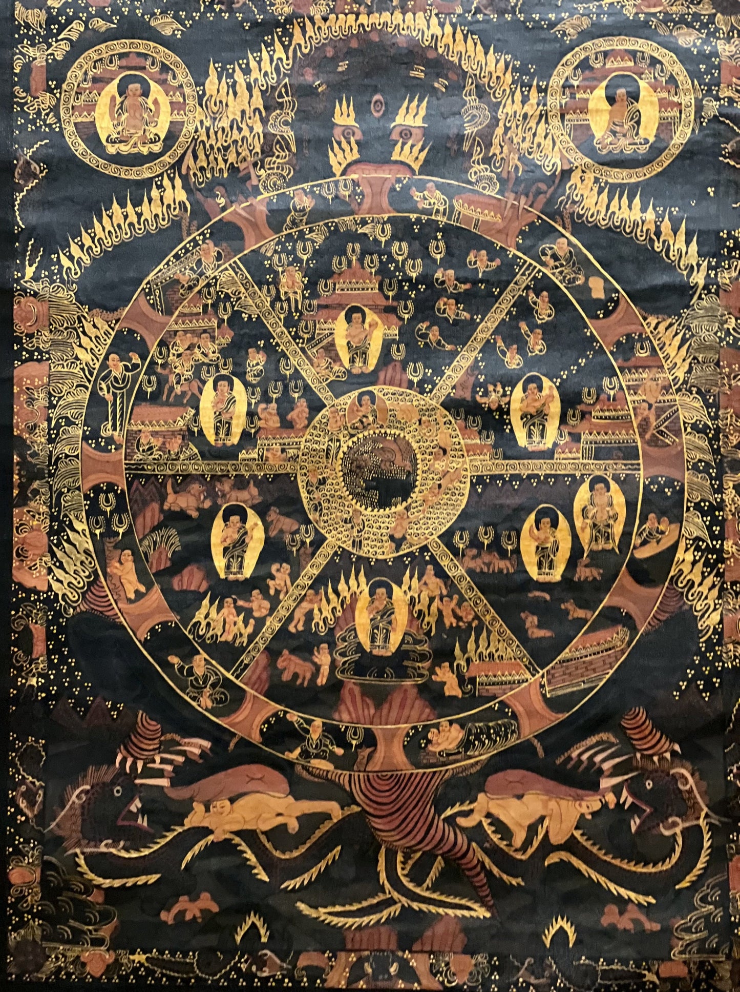 Hand-Painted Buddha Life Mandala Thangka, Tibetan Wheel of Life Painting