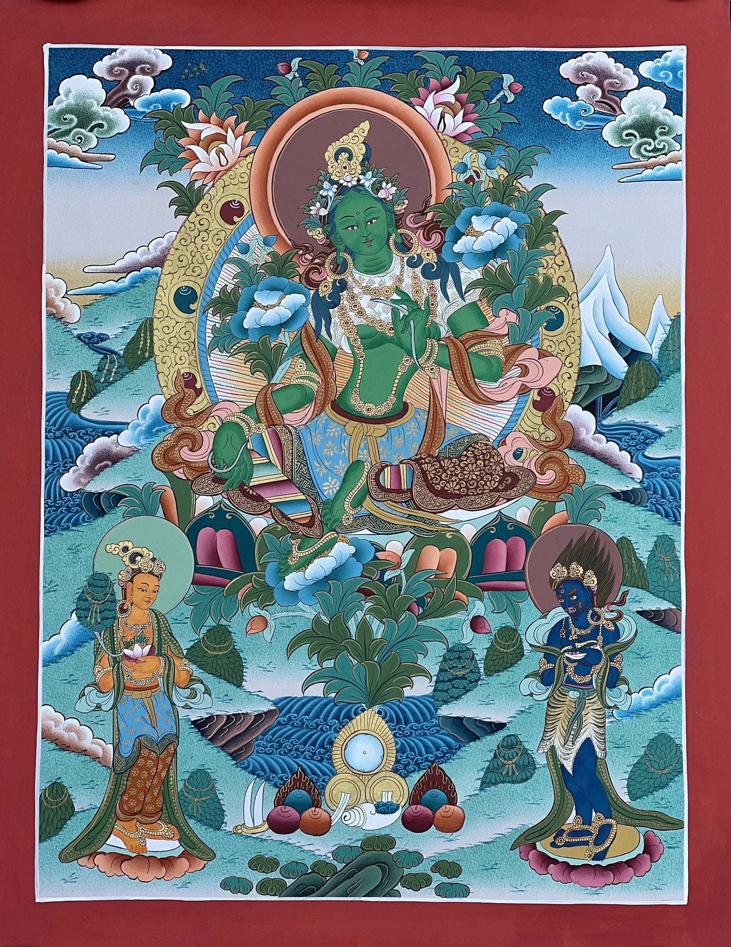 Green Tara Thangka Painting: Original Hand-Painted Tibetan Art