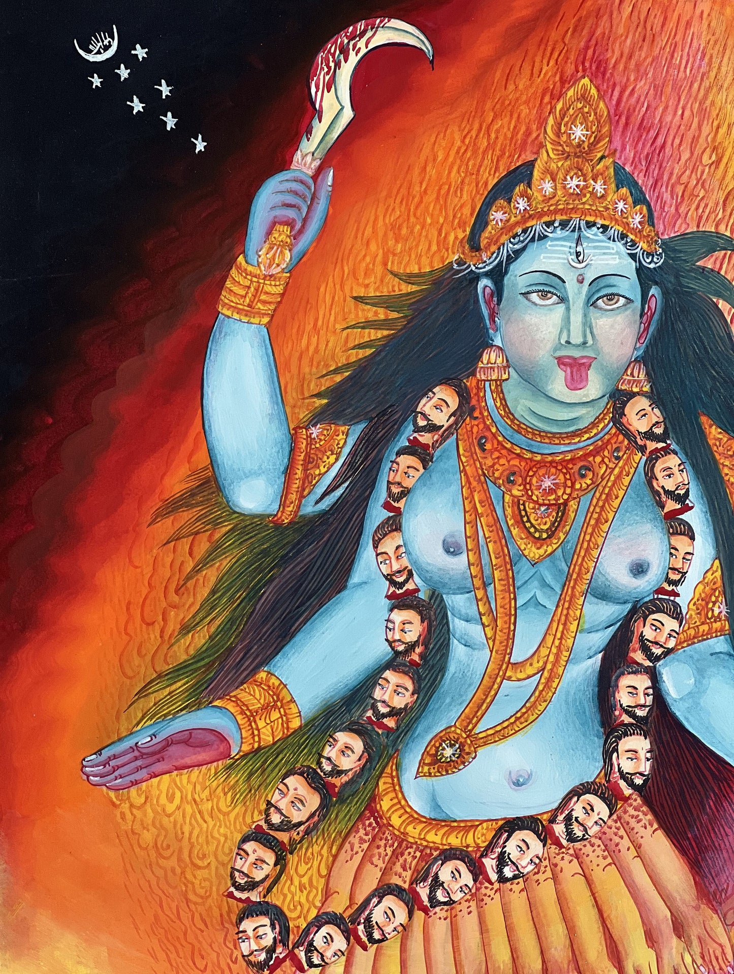 Original Hand-Painted Newari Paubha Thangka of Goddess Mahakali - Spiritual Masterpiece Art