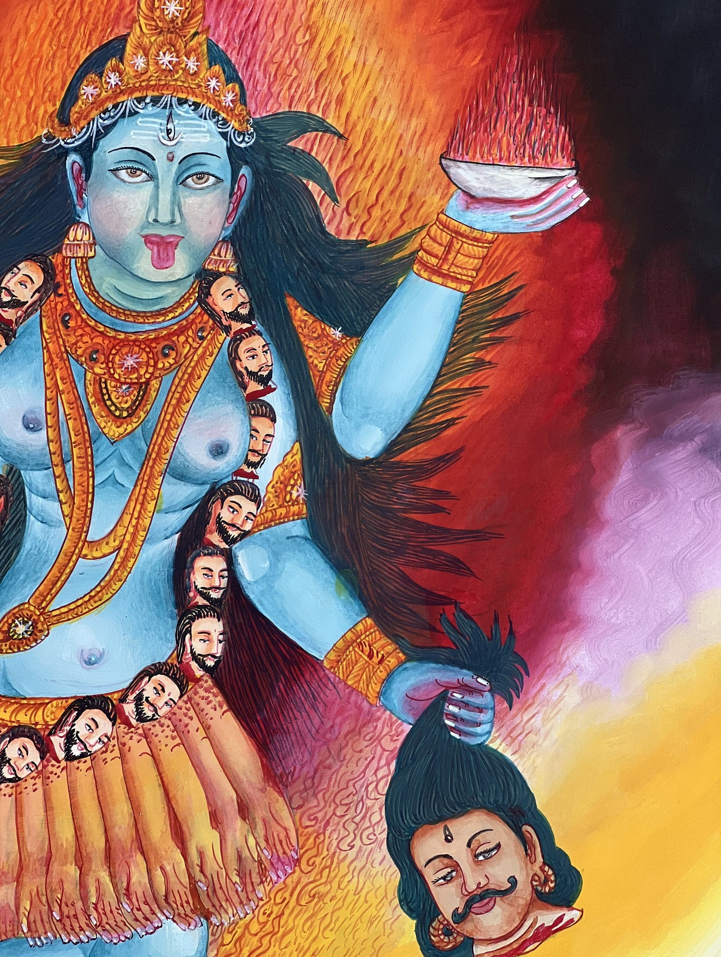 Original Hand-Painted Newari Paubha Thangka of Goddess Mahakali - Spiritual Masterpiece Art