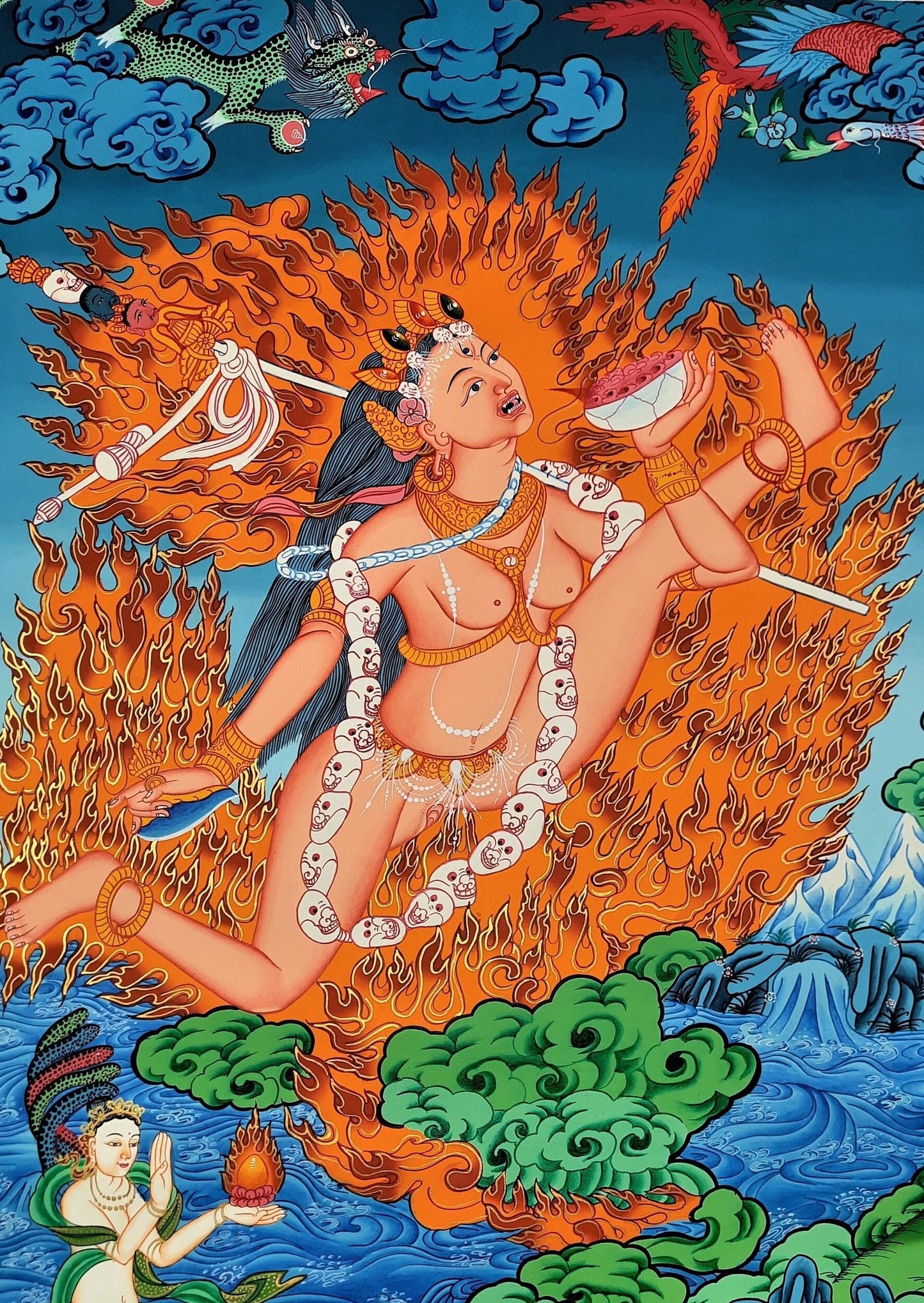 Akash Yogini Thangka Painting, Hand-Painted Tibetan Tantra Art