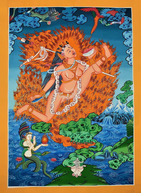 Akash Yogini Thangka Painting, Hand-Painted Tibetan Tantra Art